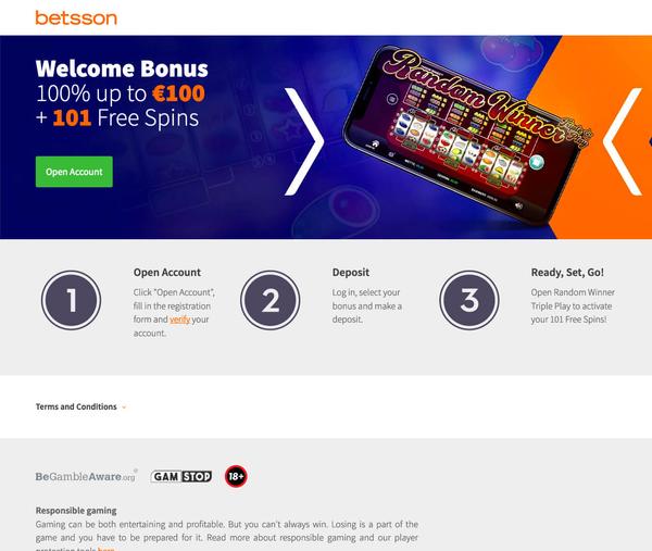 Betsson Casino Homepage Screenshot