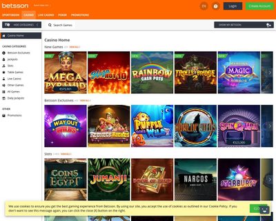 Betsson Casino Homepage Screenshot