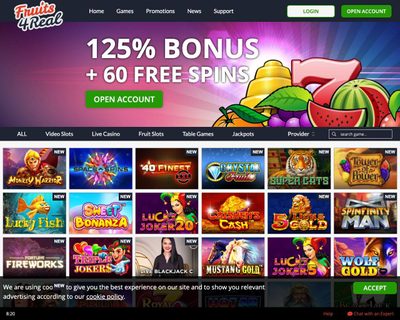 Fruits4Real Casino Homepage Screenshot