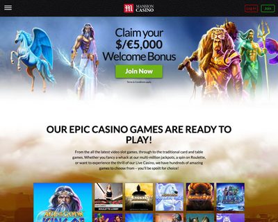 Mansion Casino Homepage Screenshot