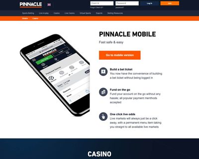 Pinnacle Casino Homepage Screenshot