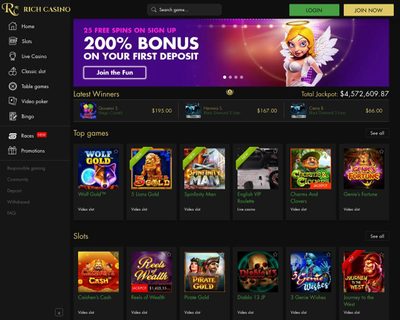 Rich Casino Homepage Screenshot