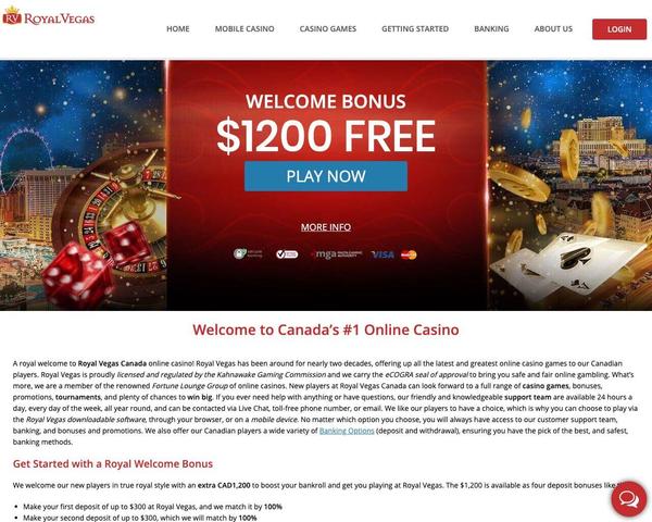 Royal Vegas Homepage Screenshot